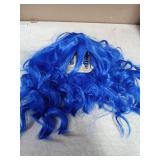 BERON 14 Inches Dark Blue Wig Short Curly Wig Women Synthetic Wigs Blue Wigs with Bangs Hairnet Included - Retail: $20