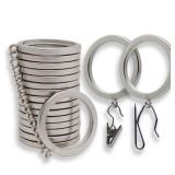 BlastHome Luxury Curtain Rings Premium Metal with Quiet, Smooth, Removable Nylon Inserts Pinhooks and Clips Included 1 1/2" Inside Diameter 18 Rings for Two Standard Curtains Brushed Nickel