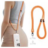 SSLOTSCASE for Phone Lanyard Crossbody with 2X TPU Clear Phone Tabs, Multi-Function Crossbody Strap, Premium Metal Carabiner, Safety Durable Anti Theft Drop Protection Phone Neck Wrist Strap, Orange -