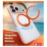 TORRAS 360 Magnetic Stand for iPhone 17 Pro Case, [Rotatable Sturdy Kickstand][Fit for MagSafe][4X Mil-Grade Shockproof] Slim Transparent Phone Cover, Camera Button, Clear Orange, Ostand O3 Fitness - 
