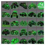 CHARLENT Glow in The Dark Monster Truck Temporary Tattoos for Kids Party Supplies - 74 Individually Sheets Luminous Monster Truck Tattoos for Boys Birthday Party Favors Goodie Bag Fillers - Retail: $6