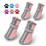 QUMY Dog Shoes for Small Dogs, Puppy Dog Boots & Paw Protectors for Winter Snowy Day, Summer Hot Pavement, Waterproof in Rainy Weather, Ourdoor Walking, Indoor Hardfloors Skid-Resistant Sole Pink 1 - 
