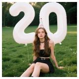 40 Inch White Number 20 Digital Balloon,Jumbo Mylar Foil Helium Balloon for 20 Balloons for Birthday Party,Wedding Anniversary Party Decorations - Retail: $9
