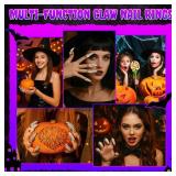 10 Pcs Gothic Punk Halloween Costume Accessories Adjustable Claws Ring Set, 3 Sizes Fake Nails Crystal Full Finger Rings for women Men Nail Art Vampire Cat Wolf Cosplay Party (Golden) - Retail: $16