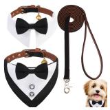 EXPAWLORER Dog Collar and Leash Set - Dog Tuxedo Wedding Outfit Puppy Collar with Suit and Tie, Cute Ring Bearer in Tux Bow and Bandana Design, Proposal Costume for Small Pets - Retail: $14