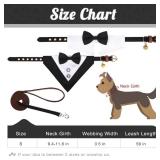 EXPAWLORER Dog Collar and Leash Set - Dog Tuxedo Wedding Outfit Puppy Collar with Suit and Tie, Cute Ring Bearer in Tux Bow and Bandana Design, Proposal Costume for Small Pets - Retail: $14