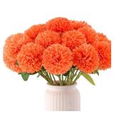 Hananona 12 Pcs Artificial Chrysanthemums Flowers Marigolds Ball Flower, Orange Fake Mums Silk Fall Flowers for Autumn Dia de Los Muertos Home Decor Day of The Dead Table Centerpiece (12, Orange) - Re