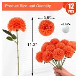 Hananona 12 Pcs Artificial Chrysanthemums Flowers Marigolds Ball Flower, Orange Fake Mums Silk Fall Flowers for Autumn Dia de Los Muertos Home Decor Day of The Dead Table Centerpiece (12, Orange) - Re