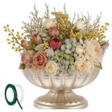 Ninehaoou 2 Pcs Metal Compote Bowl for Centerpiece Flower Holder Small Compote Vase Indoor Outdoor Flowers Fruits Plant for Christmas Wedding Home Party Decoration (Medium,Silver) - Retail: $33