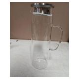 Hsei 1 Glass Pitcher with Lid, 50 oz / 1500 ml Water Carafe with Handles Hot Cold Beverage Water Jar Glass Jug for Tea Juice Milk Coffee Iced Beverage - Retail: $32