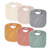 POIKSHARK 6-Pack Muslin Baby Bibs for Unisex Boys Girls, Solid Colors, Soft Cotton Baby Drool Bibs, Drooling and Teething Bibs for Infant, Newborn - Neutral - Retail: $10