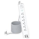 15FT Power Strip Surge Protector, Extension Cord with Multiple Outlets, 6 AC Outlet 4 USB (2 USB C), Flat Plug, Wall Mount, Multi Plug Outlet Extender for Home Office Dorm Room Essentials - Retail: $2