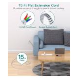 15FT Power Strip Surge Protector, Extension Cord with Multiple Outlets, 6 AC Outlet 4 USB (2 USB C), Flat Plug, Wall Mount, Multi Plug Outlet Extender for Home Office Dorm Room Essentials - Retail: $2