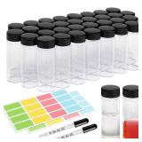 Asherxin 1oz Clear Glass Vials with Lid 40pcs 30ml Screw Caps Sample Bottle with 2 Extra Long Scaled Glass Droppers & 32 Colorful Lables for Essential Oil
