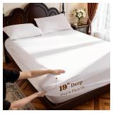 LBRO2M 100% Cotton Sheets Set Deep Pocket 19", 1000 Thread Count Queen Size 4 Piece Bed Sheet Sets Soft Comfortable Bedding All Season (Queen, White) - Retail: $60
