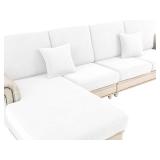 LA MEACK Couch Cushion Covers for Sectional Sofa L Shape Washable Separate Seat Chaise Couch Cover Stretch Sofa Slipcovers with 2 Pcs Pillowcases(3 Seater + 1 Chaise, White) - Retail: $47