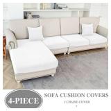 LA MEACK Couch Cushion Covers for Sectional Sofa L Shape Washable Separate Seat Chaise Couch Cover Stretch Sofa Slipcovers with 2 Pcs Pillowcases(3 Seater + 1 Chaise, White) - Retail: $47