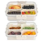 4 Compartment Snack Box Container Tray, Divided Serving Tray with Lid, Mini Small Snackle Box, Portable Charcuterie Container for Party, Picnic, Travel, Food Platter for Snack, Fruits, Veggies, 2 Pack