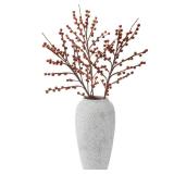 Thiccywoov 3 Pcs 30 Inch Realistic Christmas Ilex Berry Stems Branches Burgundy Long Christmas Fake Holly Berries Faux Berry Picks for Holiday Winter Vase Home Ornament DIY Crafts Wreath Garland - Ret