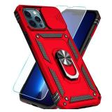 SunStory Compatible with iPhone 13 Pro Max Case with HD Screen Protector & Slide Camera Cover & Rotated Ring Kickstand, [Military-Grade] Phone Case for iPhone 13 Pro Max (Red) - Retail: $8