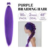 Purple Braiding Hair Extensions 24Inch Pre Stretched Synthetic Braiding Hair for Braids (purple, 24 Inch (Pack of 2)) - Retail: $8