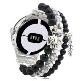 C&L Accessories Compatible with Google Google Pixel Watch/Pixel Watch 2 Band/Pixel Watch 3 41mm Band for Women Men, Beaded Gemstone Adjustable Handmade Bracelet (Black Agate/White) - Retail: $13