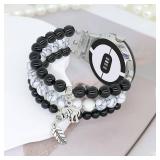 C&L Accessories Compatible with Google Google Pixel Watch/Pixel Watch 2 Band/Pixel Watch 3 41mm Band for Women Men, Beaded Gemstone Adjustable Handmade Bracelet (Black Agate/White) - Retail: $13