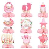 Gyufise 9Pcs Pink Baby Shower Decorations Honeycomb Centerpieces for Girls Floral It