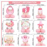 Gyufise 9Pcs Pink Baby Shower Decorations Honeycomb Centerpieces for Girls Floral It