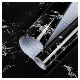 practicalWs Glossy Marble Wall Paper Granite Black/Grey Kitchen Countertop Cabinet Furniture Refurbishment Removable Wallpaper Peel and Stick Vinyl Roll 11.8" x 78.7" - Retail: $4