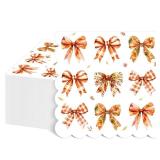 NatNarr 100 Pcs Fall Napkins, Autumn Leaves Bow Cocktail Napkins Disposable Thanksgiving Paper Napkin Orange Plaid Dessert Beverage Napkin for Harvest Home Kitchen, 5X5 Inch - Retail: $8