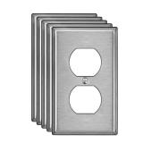 [5Pack] BESTTEN Duplex Metal Wall Plate with Protective Film, 1-Gang Standard Size, Corrosion-Resistant Stainless Steel Outlet and Switch Cover, Industrial Grade, Brushed Finish, Silver - Retail: $12