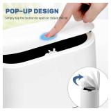 LTWQLing Mini Trash Can with Lid - Removable Small Garbage Can, Tiny Plastic Trash Bin, Pop Up Countertop Wastebasket, Counter Garbage Lint Bin for Bathroom,Office,Kitchen,Desk,Coffee Table(White) - R