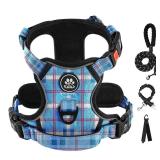 IVY&LANE No Pull Dog Harness with Leash Set, Reflective No Choke Pet Vest,Adjustable Oxford Dog Vest Harness with Easy Control Handle for Medium Lagre Dogs (Checkered Blue,M) - Retail: $27