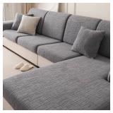 SWHFIWN Sectional Couch Cushion Covers,Washable Thick Stretch Jacquard Fabric Couch Covers for Sectional Sofa, Skin-Friendly Slip Sofa Slipcovers for Pets (Dark Gray,2 Seats Cover) - Retail: $24
