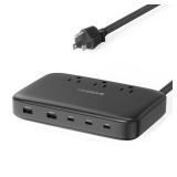 PD 130W Charging Station for Multiple Devices, TESSAN 8-in-1 USB C Charger Block Compatible with iPhone 17/16/15, MacBook, Tablet, Charging Dock with 3 USB-C, 2 USB-A & 3 AC, Home Office Accessories -