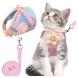 Cat Harness and Leash Set for Walking Escape Proof, Adjustable Kitten Harness Breathable Mesh with Reflective Strips Harness with Flower for Kitty Puppy Bunny - Retail: $10