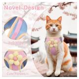 Cat Harness and Leash Set for Walking Escape Proof, Adjustable Kitten Harness Breathable Mesh with Reflective Strips Harness with Flower for Kitty Puppy Bunny - Retail: $10