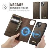 PlusnapX Wallet Case for iPhone 15 Plus Compatible with Magsafe, 2-in-1 PU Leather Flip RFID Blocking Card Holder Stand Shockproof Magnetic Detachable Cover for iPhone 15 Plus Case 6.7", Brown - Retai