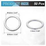 uxcell 50 Pcs Aluminum Flat Washer, 12 x 16 x 1.5mm Round Seal Gaskets Flat Spacers for Screws Bolts Machinery Repair Accessories, Outdoor Construction, Silver Tone - Retail: $6