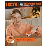 LKCTB Electric Cardboard Cutter Scissors with LED Light, 2600mAh Rechargeable Battery, Brushless Motor, Tungsten Steel Blade, Cuts Cloth, Leather, Carpet, light orange - Retail: $34