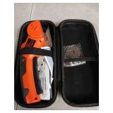 LKCTB Electric Cardboard Cutter Scissors with LED Light, 2600mAh Rechargeable Battery, Brushless Motor, Tungsten Steel Blade, Cuts Cloth, Leather, Carpet, light orange - Retail: $34