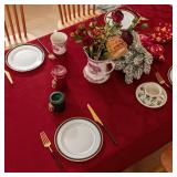 Romanstile Christmas Jacquard Rectangle Tablecloth with Red Flower - Waterproof Damask Vintage Floral Table Cloth, Xmas Decorative Table Cover for Dinner/Parties/Holiday - 60 x 84 Inch - Retail: $16