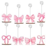 LIUBUJINGYING 8 Pcs Pink Bow Place Cards Coquette Bow Reserved Seating Signs Table Number Holders Metal Wire Memo Clips Stands Bow Party Decorations for Wedding Bow Party Birthday Baby Shower Office -