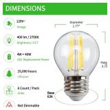 6-Pack G45 E26 LED Small Globe Bulbs 40Watt Equivalent, 2700K Warm White, 400Lumens, 4W G16.5 Vintage Chandelier Light Bulbs, Non-Dimmable, LED Filament Clear Glass Candle lamp for Home Office Decor -