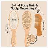 Baby Hair Brush Set for Newborns - Soft Goat Bristle Wooden Baby Brush and Comb Set Newborn Grooming Kit for Cradle Cap, Durable & Gentle, Boy, Girl Infant Essentials Care Kit (Oval, Walnut) - Retail:
