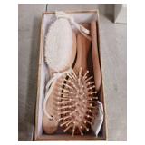 Baby Hair Brush Set for Newborns - Soft Goat Bristle Wooden Baby Brush and Comb Set Newborn Grooming Kit for Cradle Cap, Durable & Gentle, Boy, Girl Infant Essentials Care Kit (Oval, Walnut) - Retail: