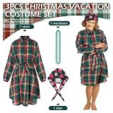 Mepase 3 Pcs Christmas Holiday Costume for Women Vintage Long Sleeve Dress Floral Cap Pearl Necklace Xmas Party Outfit (XL) - Retail: $39