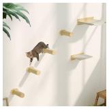 Cat Wall Shelves, Wooden Cat Wall Furniture Includes 4 Scratching Post Steps, Jumping Platform, Hammock for Kittens