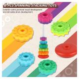 JUXUE Baby Spinning Stacking Toys for Toddlers 1-3, Rainbow Ring Stacker Montessori Toys for Babies 6-12 Months, 1 2 3 One Year Old Girl Boy Christmas Birthday Gifts, Autism Sensory Learning Toy - Ret